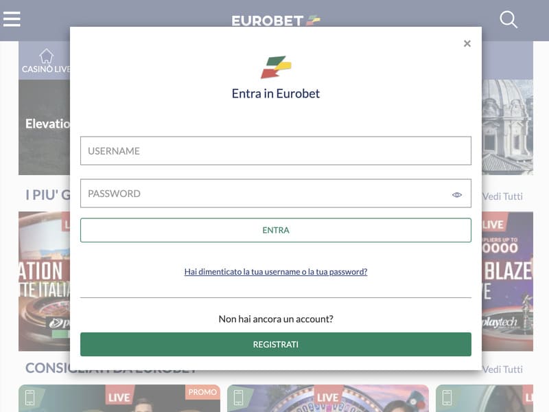 Registrazione al casinò online Eurobet